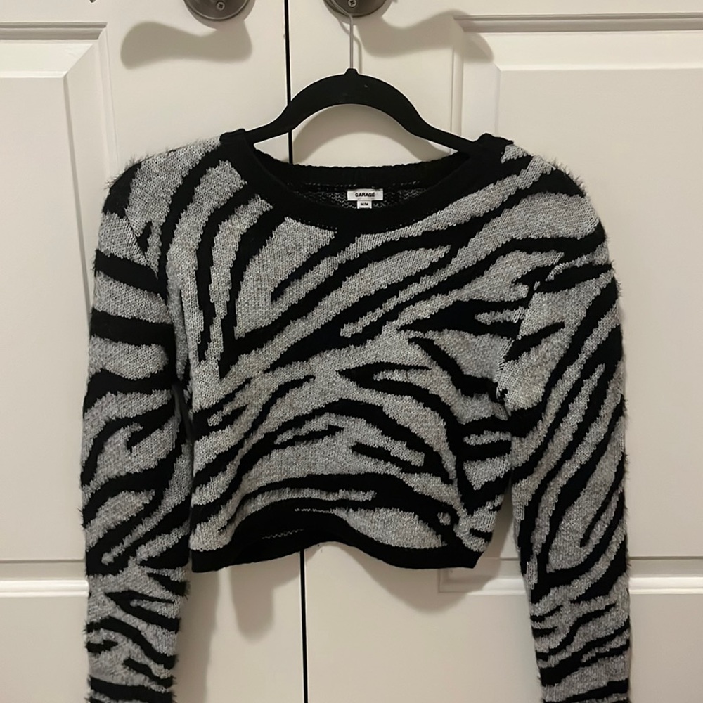Garage Grey/Black Zebra Cropped Sweater